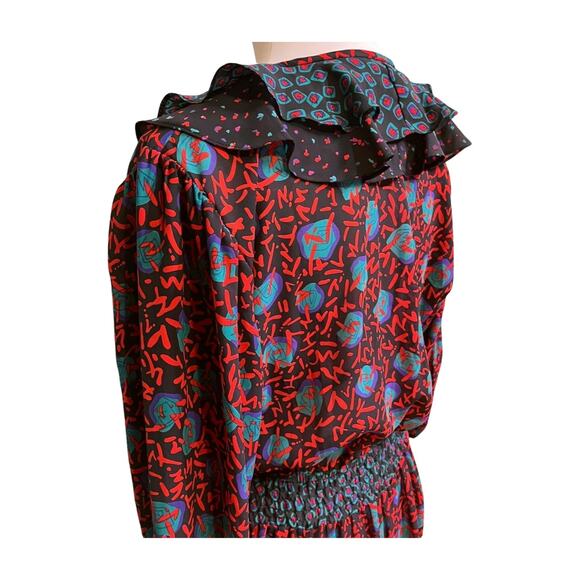 Vintage Western Boho Patchwork Ruffle Midi Dress 8 Gypsy Festival Free Spirit - Picture 10 of 14